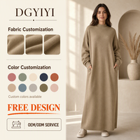 Robe longue en maille ample à col montant 300 GSM pour femme, idéale pour l'hiver, confortable, douce, opaque, personnalisable avec logo OEM, vente en gros