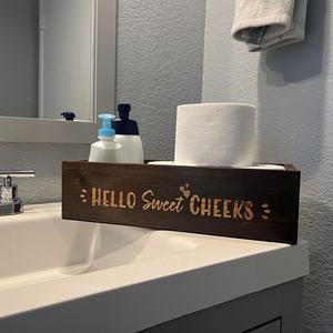 Porta carta igienica in legno massello casale portaoggetti e decorazioni per il bagno (marrone) - Product Image 6