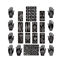XMASIR 22 feuilles en plastique henné tatouage pochoir Kit 50 pièces paillettes aérographe autocollant indien arabe noir henné tatouages temporaires