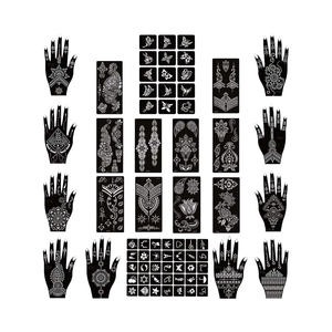 XMASIR, 22 hojas, Kit de plantilla de tatuaje de Henna de plástico, 50 Uds., pegatina de aerógrafo brillante, <span class=keywords><strong>tatuajes</strong></span> <span class=keywords><strong>temporales</strong></span> de Henna negros árabes indios - Product Image 1