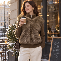 Veste en fourrure zippée OEM à col montant côtelé, panneau avant entièrement zippé, en tissu mélangé pelucheux, pour un style urbain automne-hiver