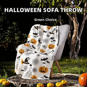 Couverture de canapé personnalisée éco-responsable pour Halloween, motif à pois tricoté, en flanelle et polaire Sherpa, pour toutes les saisons, usage domestique et en voyage - Product Image 2