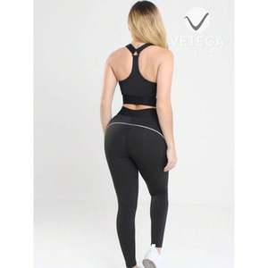 Ensemble de yoga Vetega à rayures bicolores, 2 pièces, soutien-gorge rembourré et leggings taille haute, vêtements de sport sans couture anti-odeur pour femmes - Product Image 4