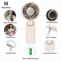 Ventilateur portable pliable H20 en gros, ventilateur de cou rechargeable 3600 mAh, 5 vitesses, moteur sans balais, affichage numérique, ventilateur de refroidissement personnel