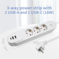 Multiprise électrique européenne Schuko 3 prises avec 2 ports USB-A et 1 port Type-C 16A Blanc 1,5m