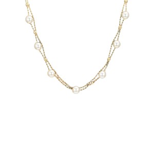 Collier double rang en fausses perles pour femme, chaîne en or 18 carats, perles rondes blanches de qualité AAA, style ras-de-cou pour usage quotidien - Product Image 2