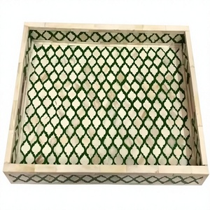 Bandeja Rectangular Hecha a Mano con Incrustaciones de Hueso, Diseño Floral Clásico, Apta para Lavavajillas, para Decoración del Hogar y Fiestas |   Elegante - Product Image 1