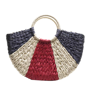 Fashion Hand Woven Half Round Summer Beach <strong>Straw</strong> <strong>Tote</strong> Hand <strong>Bag</strong> Women Handbag - Product Image 4