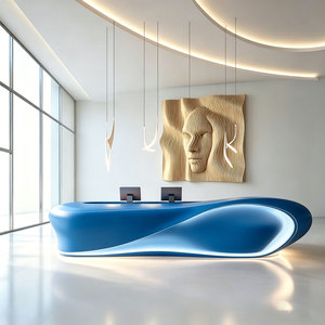 Bureau de réception ovale contemporain en acrylique avec éclairage LED, mobilier de bureau commercial - Product Image 1