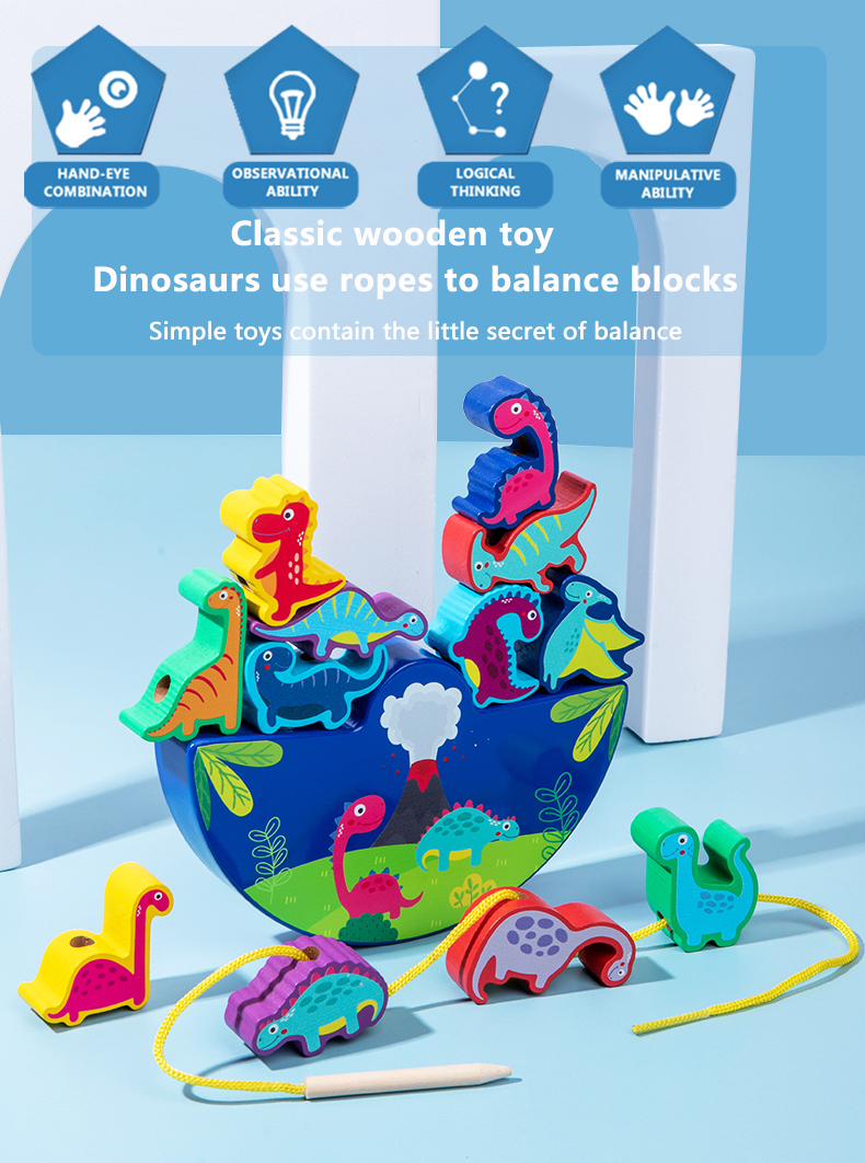 Wholesale Dinosaurs Balance Building Block Toys Wooden Puzzles Early Learning Kids Games Educational Child Toy