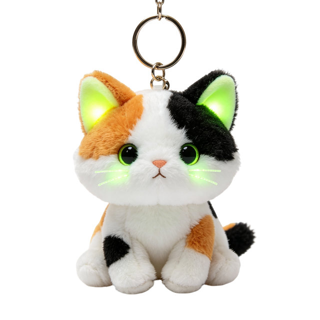 Factory OEM Glow Cat Plush Keychain Custom Color Logo Luminous Ears Whisker Base Mini Pendant for Global Accessory Distributors