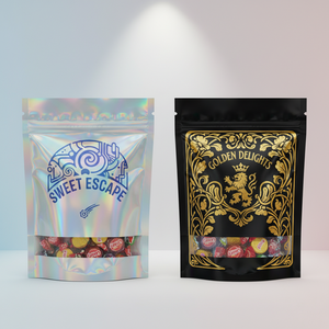 Sachet Doypack en aluminium avec fermeture éclair et barrière à l'oxygène, qualité alimentaire, 6 oz, pour bonbons Keto style Werthers, idéal pour anniversaires - Product Image 1