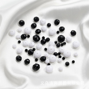 Cuentas Facetadas Acrílicas Blancas y Negras de 7-12 mm, Accesorios para Hacer Joyas, Colores Mezclados, Orificio Recto, Suministros para Manualidades Infantiles - Product Image 3