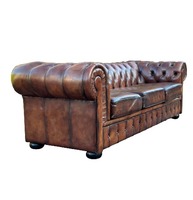 Luxuriöses Chesterfield Konvertierbares 3-Sitzer Echtleder-Sofa Klassisch Tief Gesteppt Elegantes Wohnzimmermöbel Lagerware