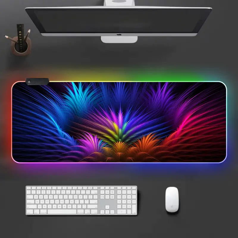 RGB 게임 마우스 패드 4 포트 USB 허브 LED 소프트 확장 대형 Mousepad