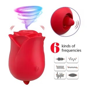 2 In 1 Tongue Licking & Sucking Clitoris Stimulation Rose Shaped Silicone Adult Sex Toy Vibrator For Women Female