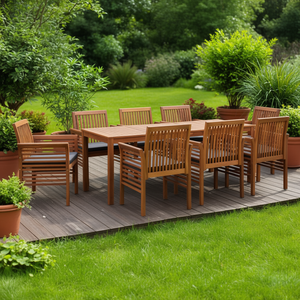 Ensemble de salle à manger d'extérieur en teck 8 places, mobilier de jardin en bois massif, design contemporain - Product Image 2