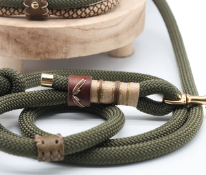 Correa de Nailon Táctica Manos Libres para Perros, Color Verde Oscuro, Superventas, <span class=keywords><strong>Collar</strong></span> para Perro con Correa de Nailon y Correa para Perro Envuelta en Cuero con Logotipo - Product Image 5