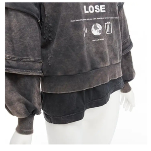 Pull en coton gris <span class=keywords><strong>strat</strong></span> avec logo personnalisé Pull en coton délavé à l'acide Sweats à capuche imprimés surdimensionnés - Product Image 2