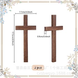 Adorno de Cruz de Madera para Escritorio, Madera Maciza Marrón, Decoración de Pascua para Interiores - Product Image 3