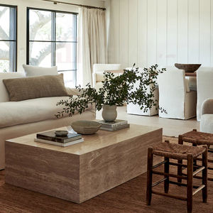 Newstar <span class=keywords><strong>Table</strong></span> centrale moderne meubles de salon <span class=keywords><strong>Table</strong></span> basse rectangulaire en travertin socle en marbre <span class=keywords><strong>Table</strong></span> basse en marbre Beige - Product Image 5