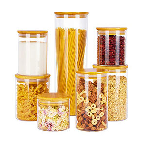 Bocaux en verre de qualité alimentaire de haute qualité Couvercles en bois de bambou de style européen Pot à épices hermétique Bouteille Conteneur Assaisonnement <span class=keywords><strong>Sucre</strong></span> de cuisine - Product Image 2
