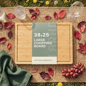 Planche à découper en bambou massif <span class=keywords><strong>de</strong></span> qualité supérieure 38x25, grande taille, avec poignée, rainure pour les jus, non toxique, anti-moisissure, type bloc <span class=keywords><strong>de</strong></span> boucher - Product Image 6