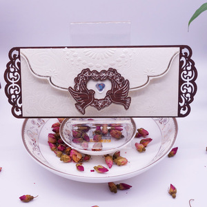 High End Wooden <strong>Heart</strong> Style Wedding Invitation <strong>Cards</strong> Creative Greeting <strong>Cards</strong> European Style Gold Stamp Invitation <strong>Cards</strong> - Product Image 4