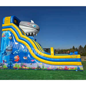 Shark Blue Inflatable Waterslide Pool Kids Entertainment Bouncer Bouncy <b>Castle</b> for Backyard on Sale - Product Image 3
