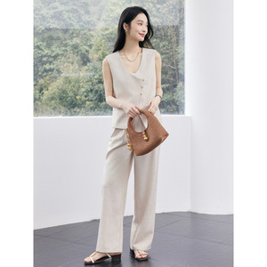 Grey Sleeveless Suit Vest And Wide Leg Pants Set For Women Breathable Office Lady Business Casual Work Commute Two Piece Outfit - Product Image 3