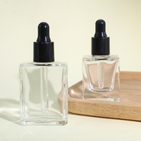 En stock flacon compte-gouttes carré plat en verre dépoli transparent 10ml 15ml 30ml tailles avec couvercle noir/blanc pour soins de la peau sérums mascara