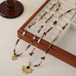 Moda moda corazón mariposa Concha piedra natural hecho a mano colorido cuentas piedras preciosas gargantilla colgante collar 14K joyería de mujer - Product Image 4