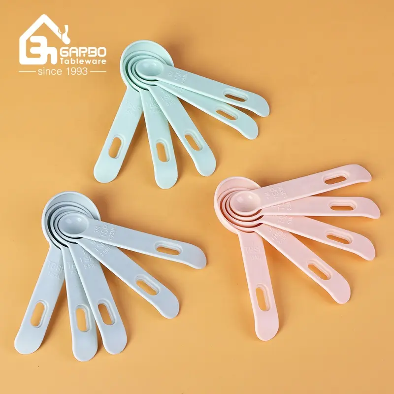 Wholesale kitchenware utensil set custom kitchen measuring tools for salt sugar bulk packing 5pcs mini plastic measuring spoon