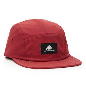 Nylon 5 Panel <b>Camp</b> <b>Cap</b> Custom Unstructured Woven Label Applique Red Hats - Product Image 2