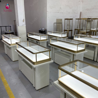 Comptoir de présentation de bijoux moderne personnalisé Sundo, vitrine en verre éclairée par LED, couleur crème doré, meuble de présentation pour magasin de détail