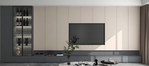 Support mural pour téléviseur avec rangement mural complet |   Meuble moderne en bois massif de luxe léger pour salon, chambre à coucher et chambres d'hôtel - Product Image 2