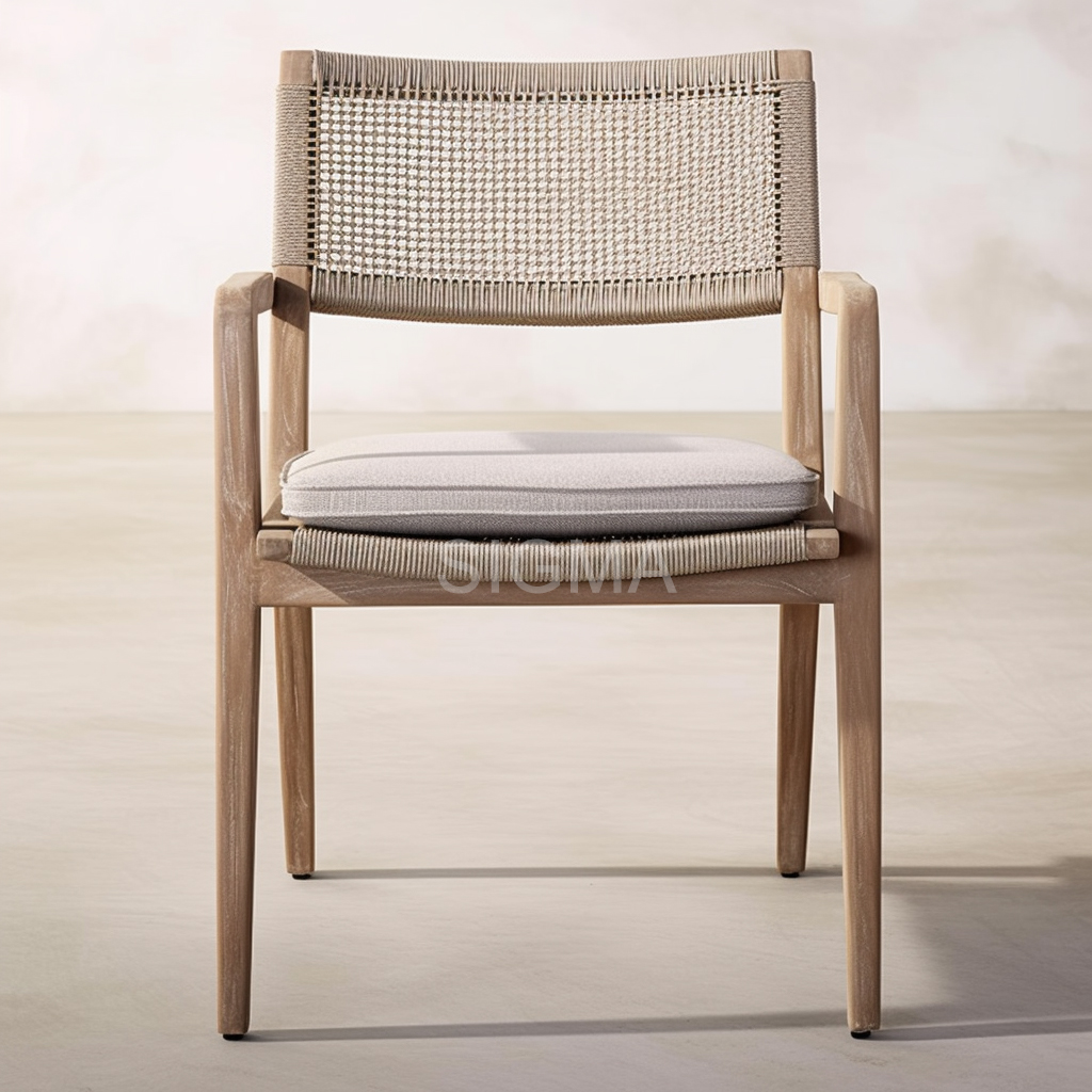 Luxury Solid Wood Patio Outdoor Teak Dining Chairs Garden Waterproof Rope Teak Outdoor Furniture Dining Chair