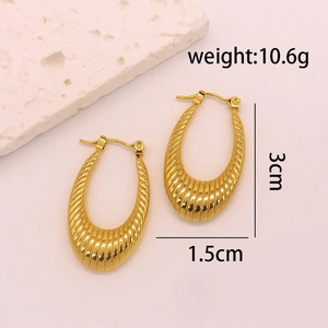 ต่างหูเม็ดเดี่ยวสไตล์เรโทรหรูหราแบบลำลอง1คู่ทำจากสแตนเลส304ชุบทอง18K ต่างหูแฟชั่น - Product Image 3