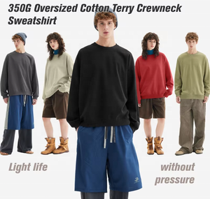 Wholesale 100% Cotton 350gsm French Terry Oversized Crewneck <b>Sweatshirt</b> Custom Logo Blank Unisex Men's - Product Image 2