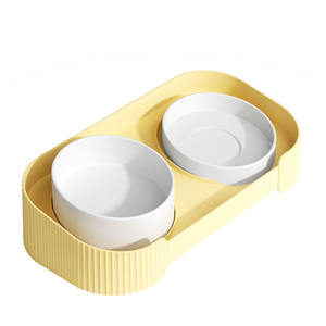 OEM/ODM mangkuk hewan peliharaan baru keramik anak anjing ditinggikan mangkuk hewan peliharaan dengan dudukan kayu antiselip putih ganda untuk anjing dan kucing - Product Image 5