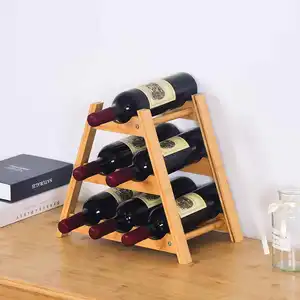 יצרן Custom יין בעל מדף תצוגת אחסון עץ מדף יין משלוח עומד רצפת במבוק עץ מדף יין