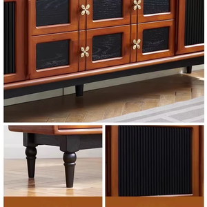 Meuble <span class=keywords><strong>TV</strong></span> de Style rétro français moyen ancien salon noir bois massif nordique ménage combinaison tiroir haut - Product Image 4