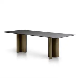 foshan luxury minimalist gold stainless steel leg 8 seater white sintered stone dining table set for kitchen furniture