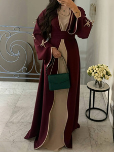 Nuovo autunno a buon mercato medio-orientale alla moda con fiocco in poliestere arabia lunghezza alla caviglia tinta unita Casual morbido e confortevole Abaya con cintura - Product Image 3