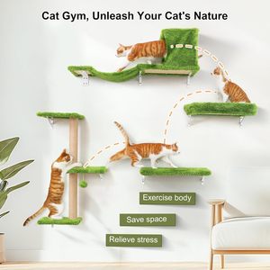 Set Perabotan Kucing yang Stabil dan Aman, Dinding Panjat Kayu dengan Tiang Garukan, Jembatan dan Tempat Tidur, Rak Dinding untuk Kucing, Garukan Kucing - Product Image 5