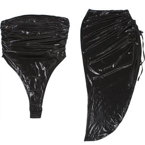 Ensemble <span class=keywords><strong>jupe</strong></span> d'été sexy et extensible deux pièces avec barboteuse <span class=keywords><strong>tube</strong></span> sans bretelles et <span class=keywords><strong>jupe</strong></span> <span class=keywords><strong>longue</strong></span> fendue plissée - Product Image 6