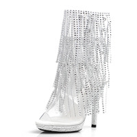 Chaussures gothiques à talons aiguilles fins de 13 cm (5 pouces) avec plateforme, à pampilles et cristaux, style peep toe, pour strip-teaseuses de boîte de nuit, pole dance et scène, idéales pour le fétichisme.