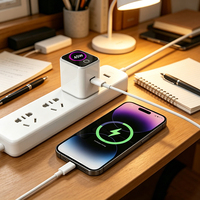 Adaptateur secteur USB C GaN 45W avec écran intelligent IA, certification multi-ports PD QC, chargeur Type C avec prises US, UK, EU, facile à transporter