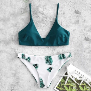 Conjunto de Bikini de Una Pieza con Protección UV para Mujer, Talla Grande, Estampado, Top con Cordones y Logotipo Frontal, Braguita de Tanga, Traje de Baño para Playa - Product Image 3