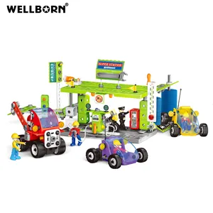 2022 Nieuwe Stoom Speelgoed 10 In 1 Diy Blok 340Pcs City Gas Station Blok Speelgoed